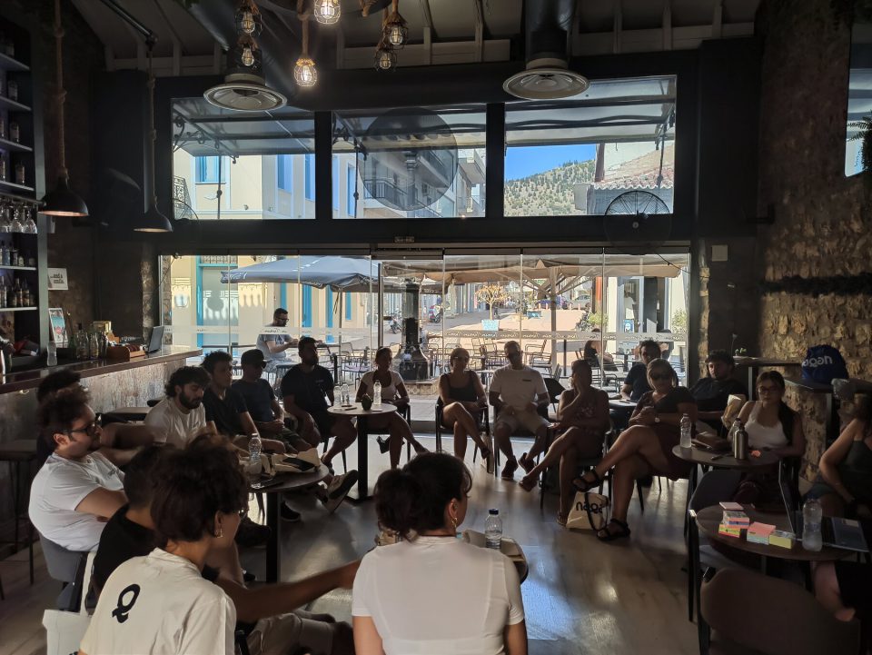 The group in a circle during the mobility in Greece