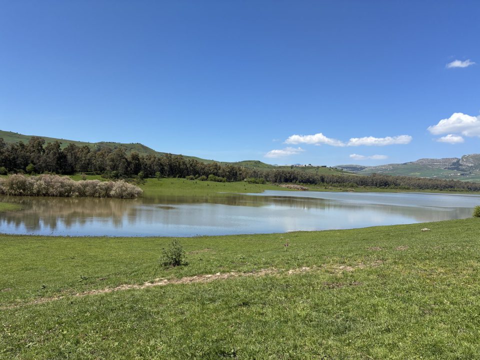 Meadows and lakes inland